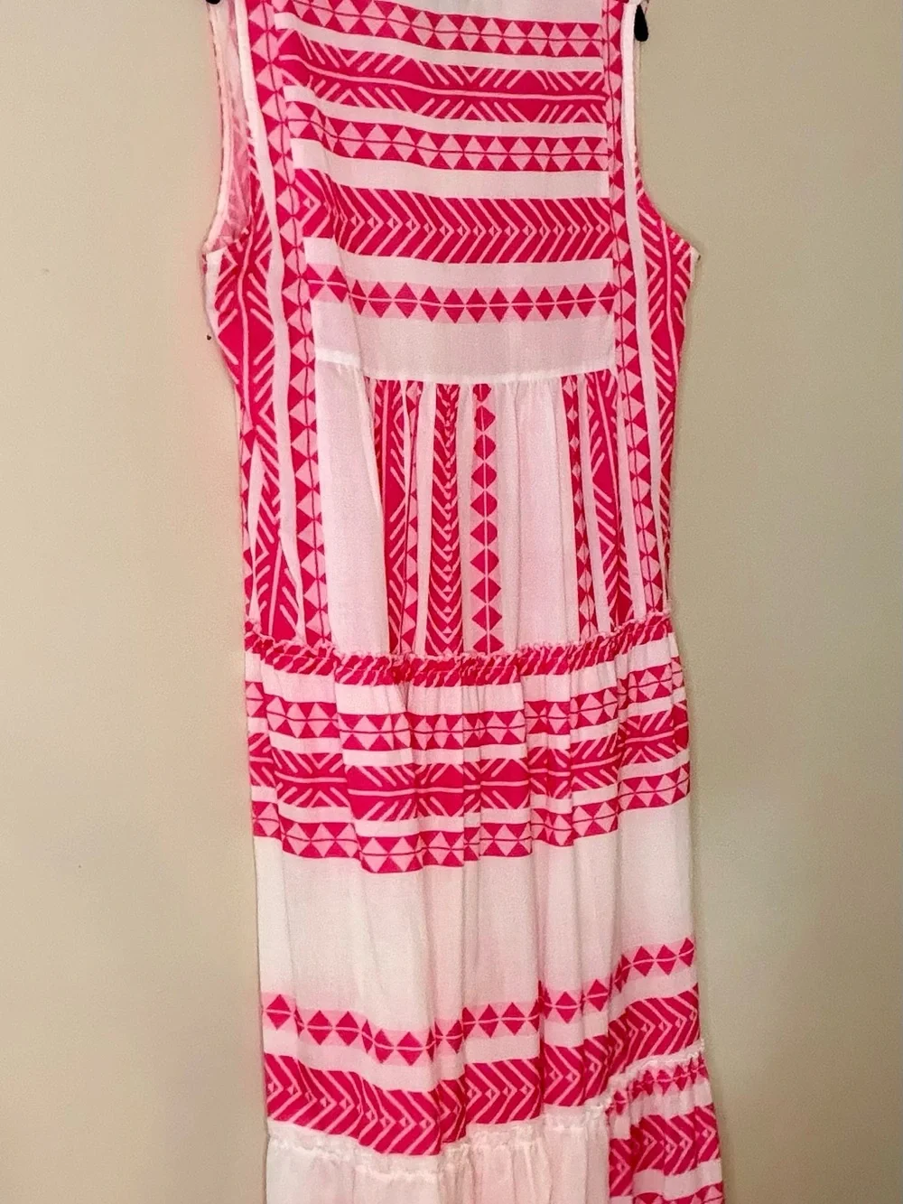 Zele White Maxi Dress with Hot Pink Embroidered Stripes - Picture 7 of 9